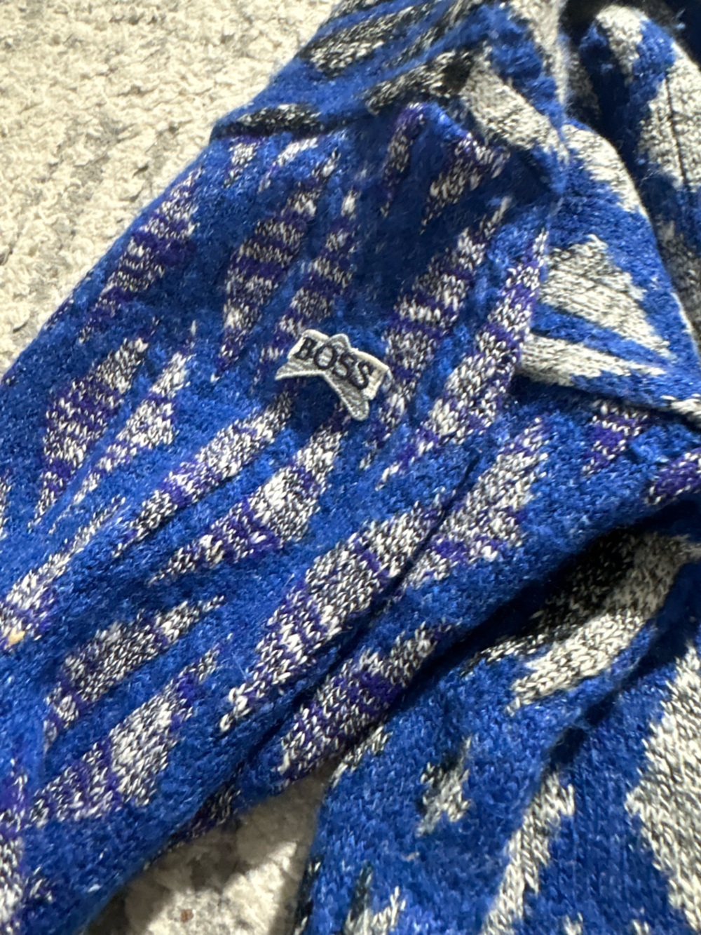 Boss Hugo Boss dope blue gray patterned unique sweater size 42/L - Picture 5 of 7